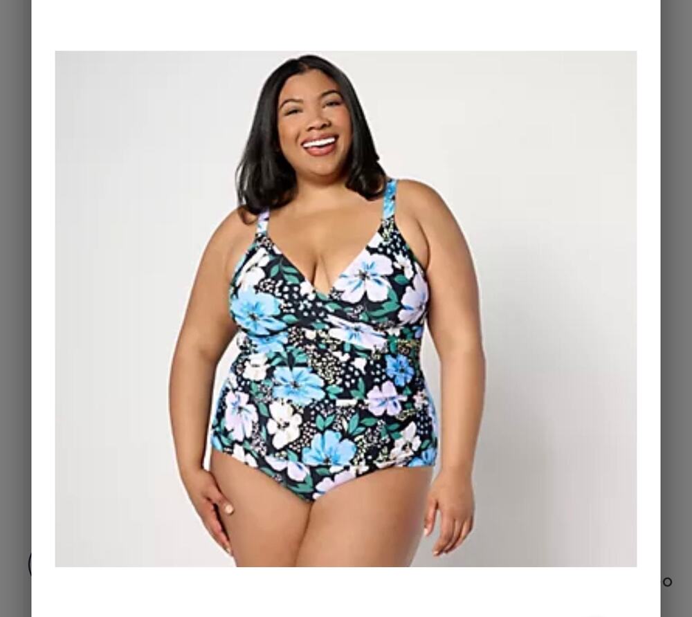 Jantzen Wrap Neck One-Piece with Adjustable Straps black floral breeze 28W